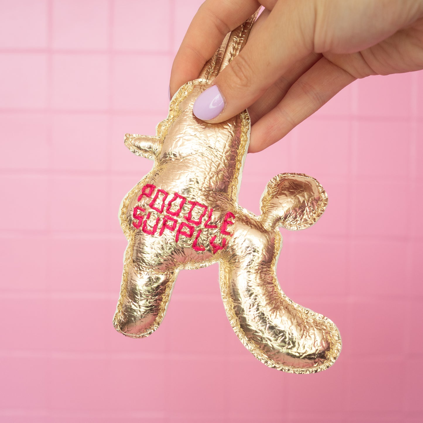 Poodle Charm Large Gold Magenta 004