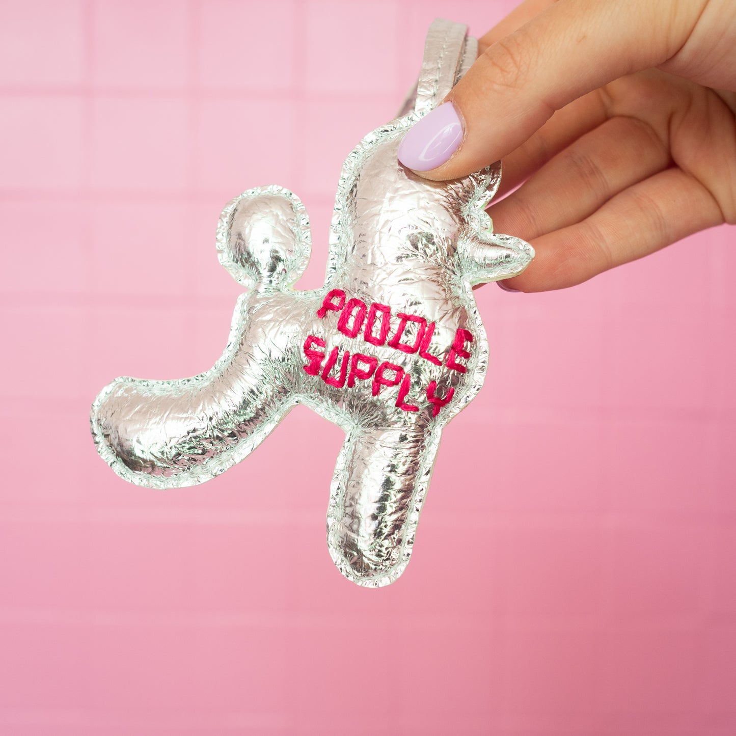 Poodle Charm Silver Magenta 008