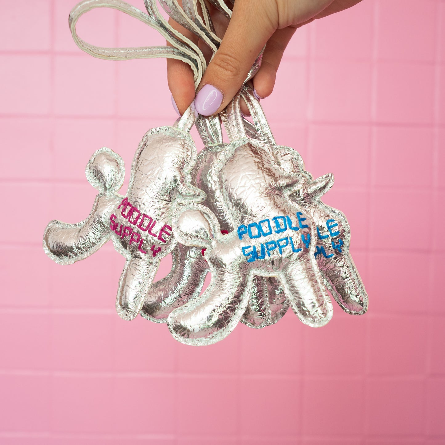 Poodle Charm Silver Blue 006