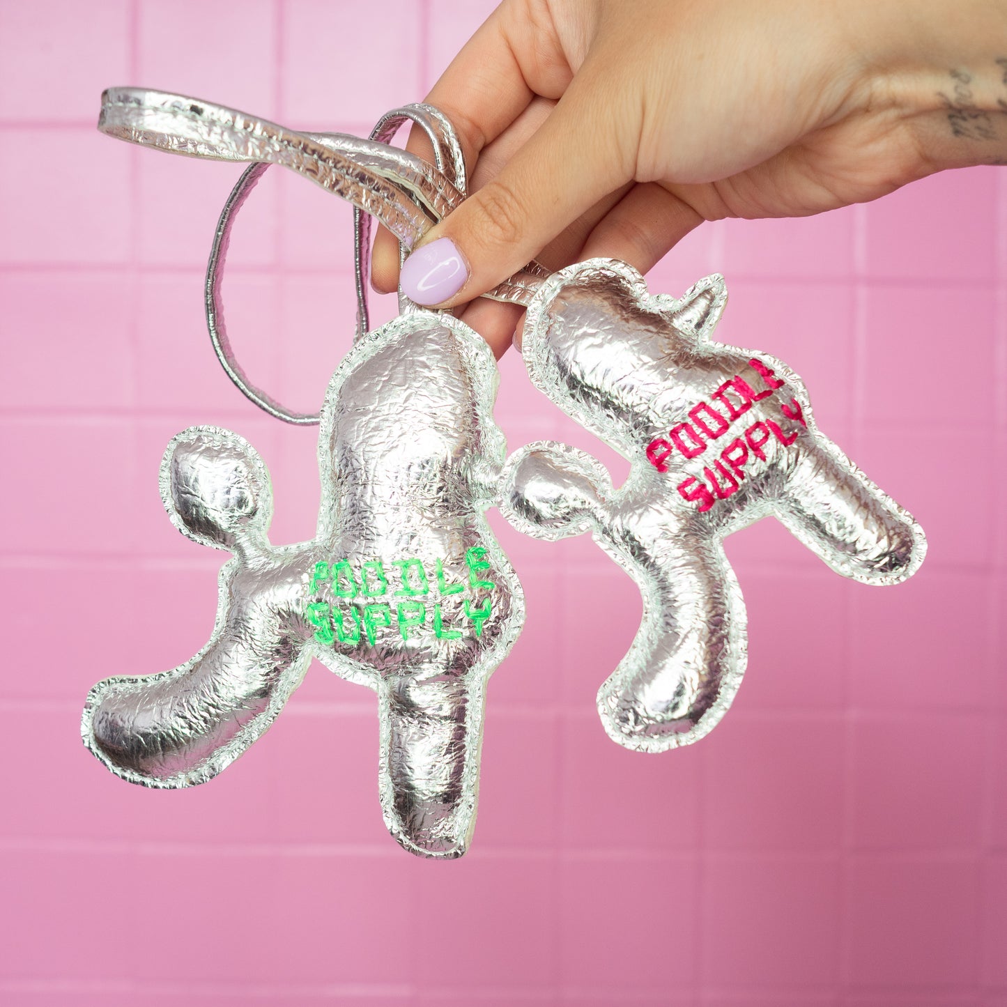 Poodle Charm Silver Blue 005